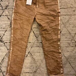 Women's Tan Leggings with Side Stripes